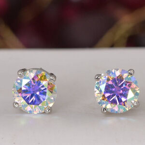 Certified 4.0 ct AB Moonstone Moissanite Stud Earrings 925 Sterling NWT